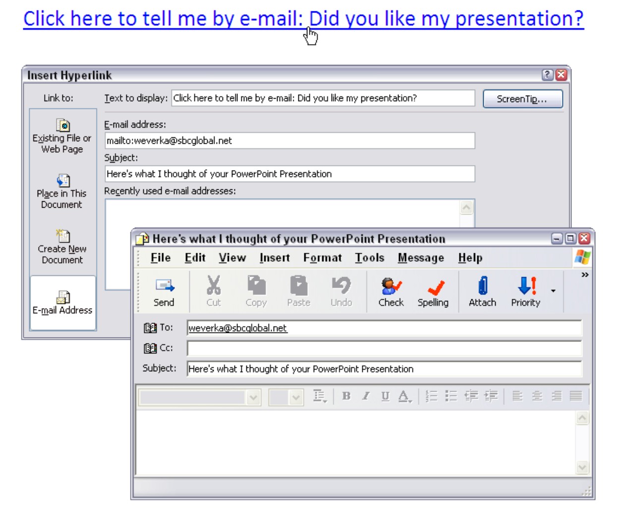 Figure 4-9: An e-mail hyperlink opens the default e-mail program.